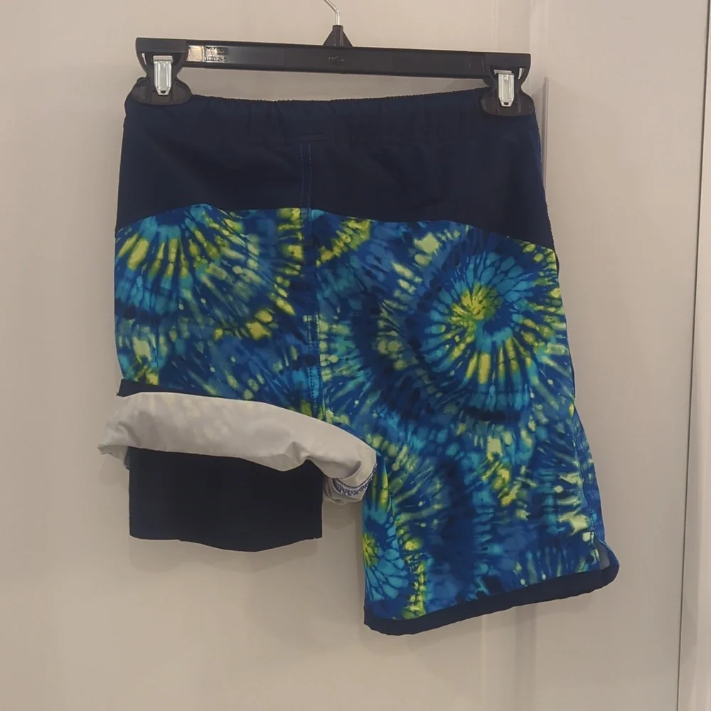 Lands' End Blue and Yellow Swim Trunks Vibrant Design And Blue Rash guard